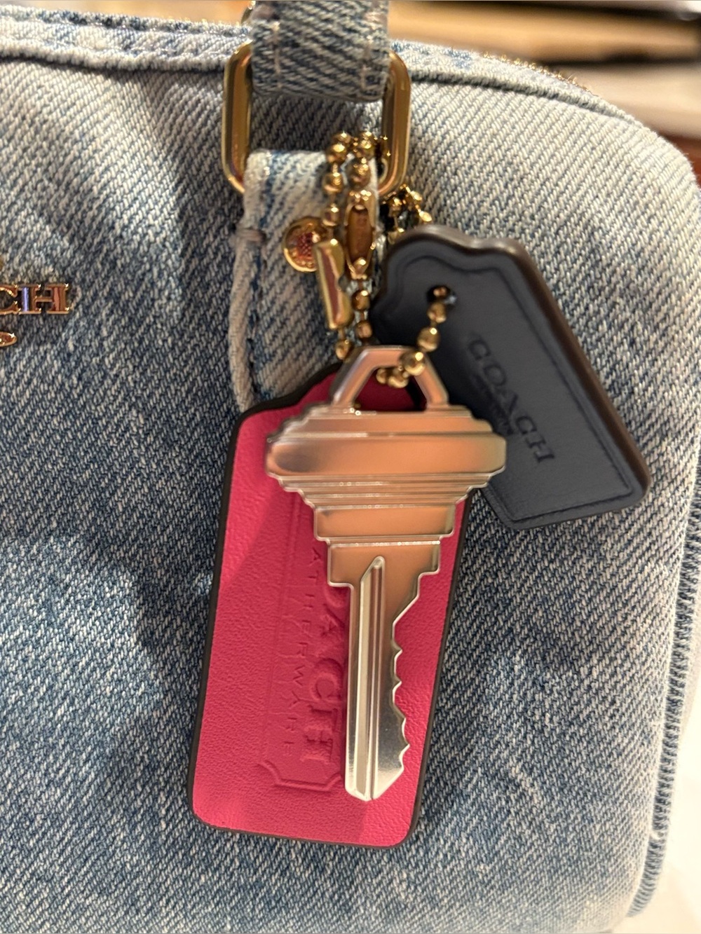 Coach Mini Rowan Crossbody Bag In Loved Denim With Charms - Picture 10 of 16